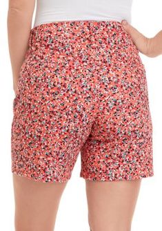 A bold floral print adds feminine appeal to the Mandie Shorts from Bandolino. | Bandolino Women's Mandie Shorts, Coral, 12 Bold Floral Print, Cotton Spandex, Short Outfits, Floral Print, Coral, Floral Prints, Clothes For Women, Floral, Clothes