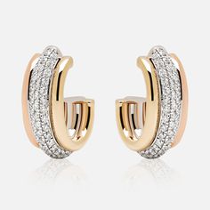 The RODI diamond hoop. Our signature three gold look in the perfect diamond hoop. Made with 14K yellow gold, rose gold, and 1 carat of diamonds. Ring Sizer, Gold Hoop, 1 Carat, Jewelry Store, Gold Rose, Jewelry Stores, Gold Diamond, Hoop Earrings, Diamonds