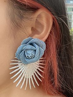 Denim Earrings, Blue Stud Earrings, Winter Typ, Denim Flowers, Rosé Heart, Shape Geometric, Leisure Fashion, Geometric Flower, Style Japonais