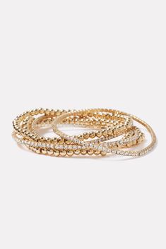 Chic and oh-so-versatile, this EVEREVE bracelet stack will be your accessory MVP, featuring a mix of ball chain and crystal bracelets in 14k gold plating. Mix and match them with any look for an elevated touch. | EVEREVE Women's Serena Bracelet Pack, Gold Autumn Fashion Work, Bracelet Pack, Chic Shop, Brand Style Guide, Boot Brands, Shoes With Jeans, Ball Chain, Bracelet Stack, Boot Shop