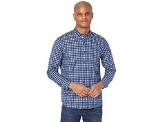 Johnston & Murphy Dark Twill Gingham Shirt - Men's Clothing : Navy/Blue : Sharpen up your look with the Johnston Murphy Dark Twill Gingham Shirt. It features a tailored fit and a gingham print on a cotton twill fabrication. Dress shirt with a spread collar and long sleeves with convertible cuffs. Open chest pocket. Full button-up front. Shirttail hem. 100% cotton. Machine wash cold and tumble dry low. Imported. Measurements: Length: 30 in Chest Measurement: 44 in Sleeve Length: 32 in Product Long Sleeve Gingham Shirt For Work, Gingham Long Sleeve Shirt For Work, Gingham Long Sleeve Work Shirt, Gingham Long Sleeve Shirt For Workwear, Gingham Long Sleeve Workwear Shirt, Gingham Cotton Shirt For Work, Cotton Gingham Shirt For Business Casual, Business Casual Gingham Cotton Shirt, Gingham Cotton Shirt For Business Casual