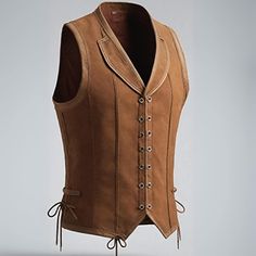 Material: Crafted from premium-quality suede leather, this vest offers a luxurious texture and lasting durability. The soft and flexible material ensures comfort while maintaining its vintage-inspired aesthetic. Features: This unisex waistcoat features a timeless design with a button-up front, tailored fit, and intricate Victorian-era detailing. The versatile style is perfect for layering over shirts or blouses, adding a touch of historical elegance to any outfit. Its simple yet sophisticated de Fitted Vest For Cosplay In Fall, Vintage Costume Vest For Fall, Gothic Vest For Halloween Cosplay, Gothic Vest For Fall Festival, Gothic Festival Vest For Fall, Fitted Halloween Outerwear, Vintage Winter Vest For Costume, Gothic Vest For Cosplay In Winter, Fitted Vest For Larp And Halloween