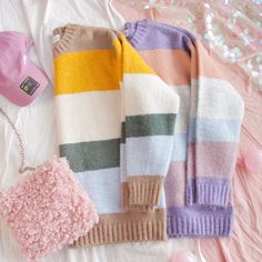 Free Shipping Vintage Color Block Stripe Jumper Retro Jumper, Stripe Jumper, Crochet Cardigans, Harajuku Fashion Street, Tokyo Street Style, Retro Waves, High Neck Sweater, Vintage Color, Ulzzang Fashion