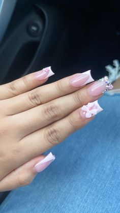 Pink Bow Nails, Bow Nails, Bling Things, Short Acrylic, Nails Only, Short Acrylic Nails Designs, Pink Acrylic Nails