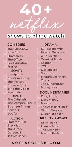 the 40 + netflix shows to binge watch list is shown in pink