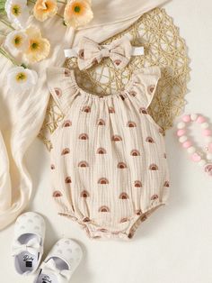 Apricot  Collar Short Sleeve Woven Fabric All Over Print Other Embellished Non-Stretch  Baby Girls Clothing Baby Outfits Girl, Boho Baby Girl Clothes, Baby Fashion Girl Newborn, Newborn Baby Onesies, Boho Baby Clothes, Boho Baby Girl, Sewing Baby Clothes, Trendy Baby Clothes