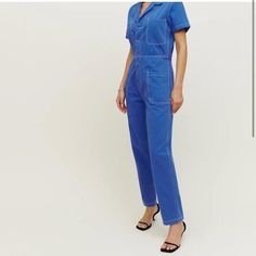 Bright Blue Jumpsuit From Reformation Jeans - Size 12 - Comfortable Fit! I Got This Same Jumpsuit In White So I Am Selling This Beautiful Number. Blue Overall Jumpsuit For Work, Blue Short Sleeve Jumpsuits For Work, Blue Short Sleeve Denim Jumpsuit For Work, Blue Denim Workwear Jumpsuit With Short Sleeves, Blue Fitted Jumpsuits And Rompers For Work, Blue Workwear Overalls, Blue Denim Jumpsuit For Work, Blue Denim Overall Jumpsuit For Work, Blue Denim Jumpsuit For Work In Spring