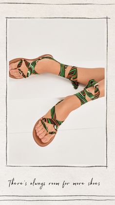 Stylish silk wrap sandals that you will want to bring to every seaside resort! Each pair comes with two different color silk straps that will gently hug your ankles and will leave plenty of room in your suitcase for souvenirs to bring back home. #silkphilosophy #colorfulaccessories #scarflovers#resortwear #wrapsandals #colorfulsandals #sandals #luxeresortwear #silk #beachwear #destinationholiday #resort2023 #beachsandals #resortshoe Silk Bandana, Wrap Sandals, Ankle Wrap Sandals, Colorful Accessories, Wave Print, Silk Wrap, Beach Look, Beach Sandals, Ankle Straps