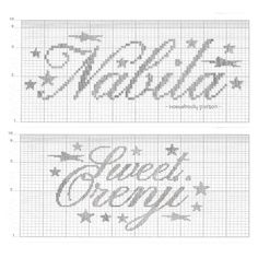 two cross stitch banners with the words welcome and goodbye written in cursive writing