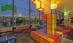 a room filled with lots of different colored blocks