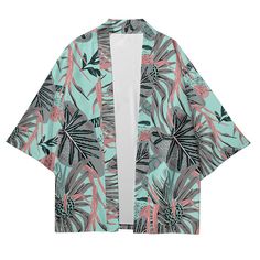 Our Tropical Kimono Shirt, a perfect blend of exotic flair and comfortable style. Embrace the vibrant energy of the tropics with this beautifully designed shirt that is sure to make a statement wherever you go. Crafted with care, our Tropical Kimono Shirt features lightweight and breathable fabric, making it ideal for warm weather and beach destinations. Its loose and flowing silhouette offers both comfort and versatility, allowing you to effortlessly transition from lounging poolside to explori Spring Cotton Hawaiian Shirt With Hibiscus Print, Spring Hawaiian Shirt With Hibiscus Print In Cotton, Green Floral Print Hawaiian Shirt For Summer, Green Cotton Hawaiian Shirt For Spring, Hibiscus Print Cotton Shirt For The Beach, Patterned Printed Hawaiian Shirt For Spring, Beach Cotton Shirt With Hibiscus Print, Hawaiian Style Tops With Camp Collar For Spring, Cotton Hibiscus Print Shirt For The Beach