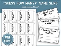 the guess how many game slips are in this printable activity pack for kids to use