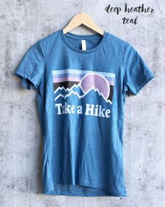 Take a hike shirt/ hiking shirt/ladies hiking shirts/womans | Etsy Cotton Crew Neck T-shirt For Outdoor Activities, Graphic Tee T-shirt With Crew Neck For Hiking, Outdoor Short Sleeve T-shirt With Front Print, Crew Neck T-shirt With Letter Print For Hiking, Blue T-shirt With Letter Print For Outdoor, Blue Relaxed Fit T-shirt For Outdoor Activities, Sporty Blue T-shirt For Outdoor Activities, Blue Graphic Tee For Outdoor Activities, Blue Cotton T-shirt For Outdoor Activities