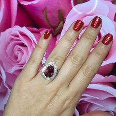 Juleve 18KT 5.01 CT Rubellite & .91 CTW Diamond Halo Ring - Juleve Couture - Juleve Diamond Halo Ring, Double Halo, Split Shank, Halo Diamond Ring, Halo Ring, Halo Rings, Diamond Halo, Side Split, White Rose Gold