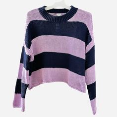 Aerie Blue & Purple Striped Knit Pullover Sweater Condition: Brand New With Tags Note: Please View All Photos Carefully For Item Description. Thank You. Purple Stripes Sweater, Cozy Soft Knit Purple Top, Trendy Purple Soft Knit Sweater, Purple Soft Knit Crew Neck Top, Lavender Crew Neck Casual Sweater, Lavender Casual Crew Neck Sweater, Casual Lavender Crew Neck Sweater, Casual Lavender Knit Tops, Cozy Purple Crew Neck Sweater