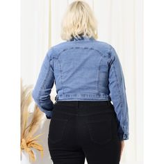 Introducing the women's cropped denim jacket, a trendy addition to your wardrobe. With its stylish design, it can be paired with any outfit, making it a versatile piece for both casual and formal occasions. This women's fashion features a cropped length, adding a modern twist to the classic jean jacket. The denim material gives it a timeless appeal, while the trendy design keeps it fresh and fashionable. Whether you're going for a casual look or dressing up for a night out, this jacket is a must Trendy Cropped Denim Top, Winter Cropped Denim Blue Jacket, Dark Wash Cropped Denim Top For Fall, Cropped Dark Wash Denim Top For Fall, Trendy Cropped Denim Vest, Fall Cropped Denim Top, Fitted Denim Blue Cropped Jacket, Fitted Cropped Casual Jacket, Fitted Casual Cropped Jacket