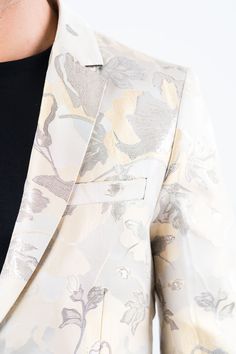 Men's Double Button Beige Flowers Print Blazer – Platini Fashion Men Fashion Blazer, Key Designs, Beige Flowers, Armani Blazer, Wedding Session, Formal Outfits, Casual Styles, Flowers Print, Printed Blazer