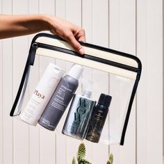 Clear Travel Pouch, Clear Makeup Bag, Clear Toiletry Bag, Oribe Hair Products, V Hair, Clear Cosmetic Bag, Clear Makeup, Clear Makeup Bags, Dry Shampoo Hairstyles