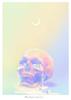 there is a skull with an eye patch on it's face and the moon in the background