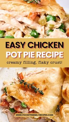 chicken pot pie recipe with creamy filling, flaky crust