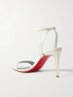 Off-white Loubigirl 85 satin sandals | CHRISTIAN LOUBOUTIN | NET-A-PORTER Designer White Heels, White Louboutin Heels, Red Satin Heels, Louboutin High Heels, Satin Sandals, Latest Sandal, Red Louboutin, Louboutin Heels, Christian Louboutin Women