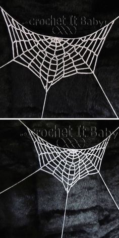 two pictures of spider webs on black fabric