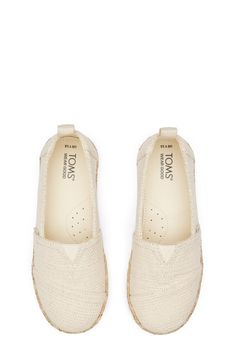 An espadrille-inspired shoe with metallic accents on the rope midsole adds a glint of light to their every step. Removable insole Textile upper and lining/rubber sole Imported TOMS gives a minimum of one-third of its annual net profits to support grassroots efforts, partnering with organizations that boost mental health, increase access to opportunity and end gun violence TOMS is a Certified B Corporation, which meets standards for verified social and environmental performance, public transparen Natural Textile Espadrilles With Round Toe, Textile Espadrilles With Rubber Sole, Round Toe, Natural Synthetic Round Toe Espadrilles, Natural Espadrilles With Cushioned Footbed And Round Toe, Textile Espadrilles With Branded Insole And Round Toe, Textile Closed Toe Espadrilles With Textured Sole, Baby Gear Essentials, Perfume Gift Sets, Perfume Gift