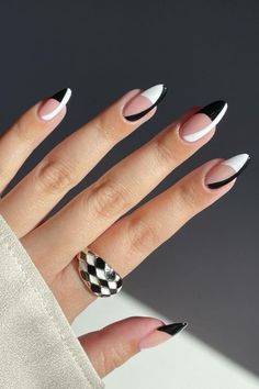 24pcs Black White French With Swoop Press on Nails Tuxedo Press on Nails Almond Short Nails Almond Press on Nails short Nails Fake Nail - Etsy UK Cute Acrylic Nail Designs, Her Nails, White Nail, Classy Nails, Chic Nails, Dope Nails, Cute Acrylic Nails, Acrylic Nail Designs, Trendy Nails