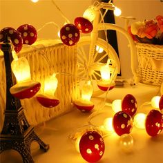 indie cottagecore aestheic room decor red mushroom dotted string lights roomtery Indie Aesthetic Room, Amanita Muscaria, Aesthetic Room Ideas, Aesthetic Light, Indie Room, Indie Aesthetic, Room Makeover Inspiration