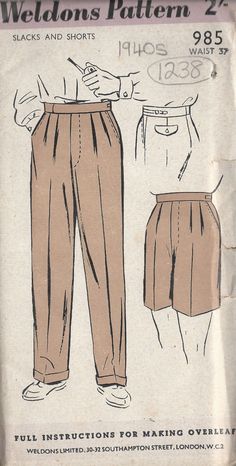 an old sewing pattern for men's pants and shorts