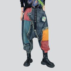 Step into the spotlight this season with our patchwork women's denim pants from the 2023 Spring-Summer Collection! Our vogue-forward pants boast a baggy fit and a high-waist for a timelessly stylish look. Constructed with drawstrings closure. these pants offer effortless versatility and unique flair.Distinctive Features Patchwork Design: Featuring a unique layered pattern. these pants are sure to turn heads and stand out from the crowd. Baggy Silhouette: Achieve a laid-back yet fashionable style Patchwork Denim Cargo Jeans For Streetwear, Multicolor High Waist Jeans For Fall, Trendy Baggy High Waist Harem Pants, Trendy Patchwork Bottoms For Streetwear, Blue Patchwork Cotton Cargo Jeans, Trendy Straight Leg Patchwork Jeans, Trendy Baggy Patchwork Pants, Trendy Patchwork Pants, Wide Leg Bottoms With Patchwork And Relaxed Fit