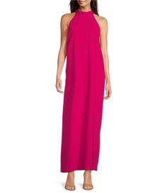 From Lilly Pulitzer&#x2C; this dress features:Satin back crepe fabrication Shift silhouetteHalter neckline with fold over collarSleeveless  Straight hemline with back slitFunctional back tie closureApprox. 56" length Polyester Dry clean Imported. Shift Maxi Dress, Casual Wedding Guest Dresses, Sun Dress Casual, Maxi Shift Dress, Daytime Dresses, Maxi Dress Wedding, Sleeveless Shift Dress, Dress 16, Dillard's