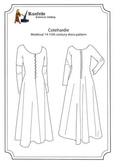 Sewing Pattern-cotehardie Medieval Dress - Etsy Larp Patterns, Medieval Dress Peasant, Armour Ideas, Medieval Dress Pattern, Viking Apron Dress, Medieval Pattern, Sca Garb, Medieval Garb, Viking Dress