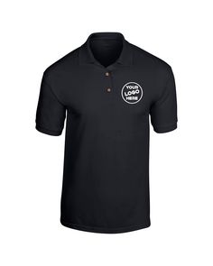 "Feature: - Embroidered Logo Text - Double-needle stitching throughout - Welt-knit collar and cuffs - Three-button placket with woodtone buttons - Hemmed bottom - Deco Eligible EMBROIDERY AREA: Left Chest 4\" x 4\" Embroidery Area for Your Logo Text Design & Back Embroidery Area is 5.5\" x 5.5\" HIGH QUALITY COTTON POLO SHIRT: Personalized Custom Made Polo Shirts - Add Your Own Text, Logo. Advertise Your Company, Organizations, Team. PRODUCT DETAILS: 100% Preshrunk Cotton Polo Shirt. Polo Sh Collared Cotton T-shirt With Embroidered Logo, Cotton Polo T-shirt With Embroidered Logo, Classic Cotton Button-up T-shirt, Black Crew Neck T-shirt With Buttons, Black Cotton Polo Shirt With Embroidered Logo, Black Collared T-shirt With Embroidered Logo, Cotton Polo Collar Shirt With Button Closure, Cotton Crew Neck Shirt With Button Closure, Classic Polo Collar T-shirt With Button-up