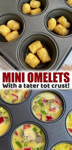 mini omelets with a tater tot crust in a muffin tin