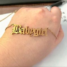 Brand New And Absolutely Gorgeous Describes This Fine Gold Plated Babygirl 20" Name Plate Necklace. Pretty Certain That The Font Is “Old English”. This Necklace Would Most Definitely Make The Perfect Gift! Lobster Claw Clasp. Gold Name Plate, Name Plate Necklace, Plate Necklace, Old English, Name Plate, Lobster Claw, Size 20, Womens Jewelry Necklace, Gold Plate