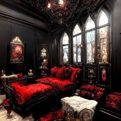 black and red bedroom with gothic flair