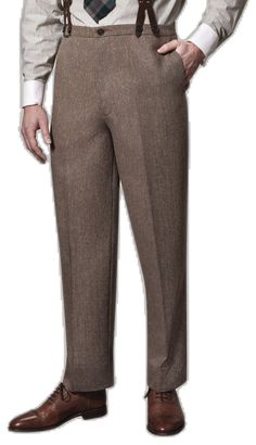 Brown Wool High-waisted Pants, High-waisted Brown Wool Pants, High-waisted Wool Pants In Brown, Brown Tailored Tapered Leg Bottoms, Tailored Brown Bottoms With Tapered Leg, Tailored Brown Tapered Leg Pants, Brown High-waisted Dress Pants With Welt Pockets, Brown Semi-formal Dress Pants, Brown Fitted Dress Pants For Fall