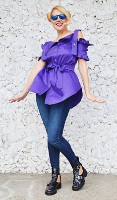 Purple cotton top with short fancy sleeves. The perfect blouse for the coming season. Material 95%cotton, 5% elastane The model in the picture is size S. Can be made in ALL SIZES. If you have any other specific requirements, do not hesitate to contact me! I DO NOT CHARGE EXTRA MONEY for custom made items. All you need to do is send me your measurements. Below, you will find a table with size references. How to get an accurate measurement: * Chest: the circumference, measure the fullest part of y Spring Purple Half-sleeve Blouse, Spring Purple Half Sleeve Blouse, Summer Stretch Blouse With Short Sleeves, Chic Cotton Short Sleeve Top For Day Out, Stretch Short Sleeve Blouse For Day Out, Summer Stretch Short Sleeve Blouse, Purple Short Sleeve Blouse For Spring, Fitted Short Sleeve Shirt For Spring, Purple Short Sleeve Blouse For Day Out