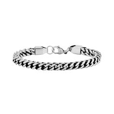 Men's Stainless Steel Franco Chain Bracelet Made of durable stainless steel, this handsome Franco link chain bracelet will give him a polished, stylish edge for many years to come.       Measures approx. 8-1/2"L x 1/4"W x 1/4"H     Made of stainless steel     Lobster claw clasp Classic Stainless Steel Bracelet With Curb Chain, Classic Stainless Steel Curb Chain Bracelet, Classic Adjustable Cuban Link Bracelet In Stainless Steel, Classic Adjustable Stainless Steel Cuban Link Bracelet, Stainless Steel Cuban Link Bracelet With Box Chain, Stainless Steel Link Bracelet With Curb Chain, Stainless Steel Curb Chain Link Bracelets, Cuban Link Stainless Steel Bracelet With Adjustable Chain, Stainless Steel Cuban Link Bracelet With Adjustable Chain