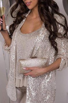 Ruffles Top, Sequin Vest, Dresses Work, Fall Chic, Sequin Blazer, Sequin Decor, Dresses Bodycon, Work Dresses, Blazer Set