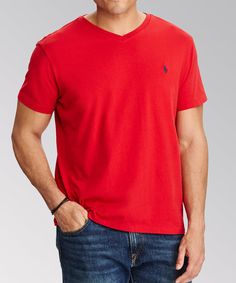 A v-neck tee shirt is a great alternative to a traditional crewneck, and has gained popularity as a fresh, modern look. This big and tall tee from Polo is done in a jersey-knit made of soft combed cotton, and offers plenty of versatility in a casual wardrobe. Combed cotton jersey-knit fabric Ribbed v-neckline Signature Polo pony embroidery at left chest 100% cotton Machine wash Imported Pony Embroidery, Polo Pony, Polo Ralph Lauren Shorts, Ralph Lauren Shorts, Jersey Knit Fabric, Big And Tall, Casual Wardrobe, V Neck Tee, Combed Cotton