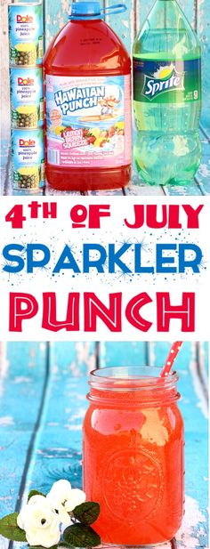 the 4th of july sparkler punch recipe is ready to be served in mason jars