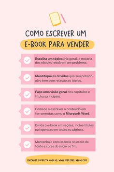 a pink poster with the words como escrver um e - book para venderr