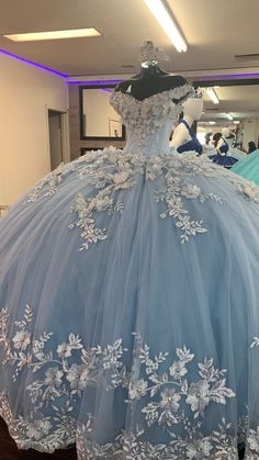 Blue A-line Prom Dress Ball Gown Evening Dress Baby Blue Quinceanera, Lavender Quinceanera, Xv Dresses, Prom Dress Ball Gown, Quinceanera Themes Dresses, Dresses Lavender, Quinceñera Dresses, Dresses Quince, Blue Quince