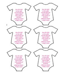 four baby onesuits with the names and instructions