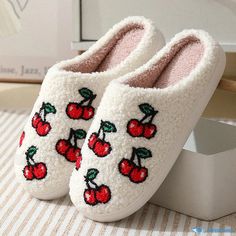 Orcajump - Cozy and Adorable Cartoon Strawberry Winter Cotton Slippers with Thick Sole for Warmth and Comfort at Home Cartoon Strawberry, Cotton Slippers, Adorable Cartoon, Cherry, Slippers, At Home