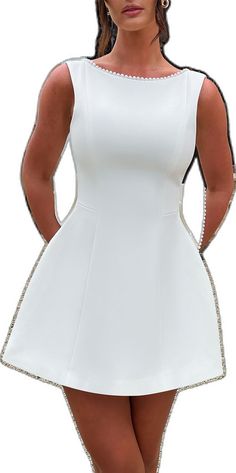 Elegant White Mini Dress For Prom Season, White Evening Dress For Wedding Guest During Prom Season, White Dress With Sweetheart Neckline For Bridal Shower, White Fitted Mini Dress For Bridal Shower, Elegant Fitted Wedding Dress For Bridal Shower, Glamorous White A-line Mini Dress, Elegant Dresses For Bridal Shower, Elegant Sleeveless Dress For Bridal Shower, Elegant Fitted Dress For Bridal Shower