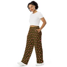 These heart patterned Wide-Leg Pants are the perfect choice for comfort and style. These Pants are made of a soft fabric that keeps you comfortable all day. The waistband is elastic and has a printed drawstring for a custom fit, adding a pop of contrast and making it easy to match with any plain outfit. The relaxed fit flatters any body type and style. These Pants are a timeless and trendy addition to your wardrobe. Size guide WAIST (inches) HIPS (inches) 2XS 28 ⅜ 35 ⅜ XS 29 ⅞ 37 S 31 ½ 38 ⅝ M 3 Plain Outfits, Mid Rise Shorts, Yoga Capris, Plus Size Leggings, Pocket Leggings, Printed Drawstring, Yoga Shorts, Active Wear Leggings, Capri Leggings