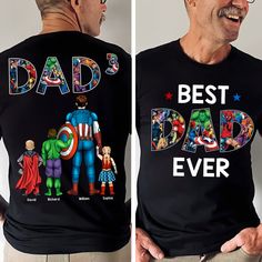 two men wearing t - shirts with the words dad's best dad ever printed on them